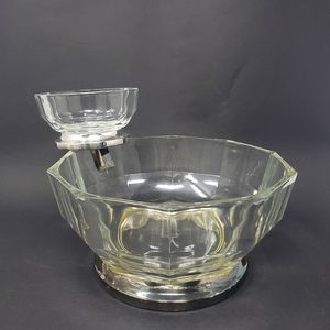 VTG Godinger Fine Crystal Decagon Silver Plated Chip and Dip Bowl, made in Italy
